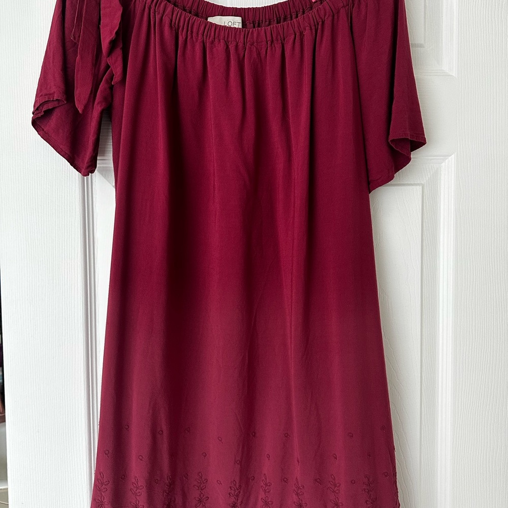 LOFT Burgendy Off the shoulder dress